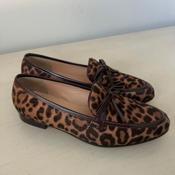 J Crew Academy Calf Hair Leather Loafers leopard - sz 5 - Picture 2 of 9